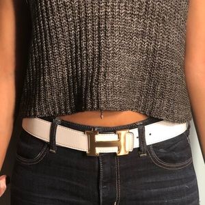 NEW Gold H Buckle White Belt